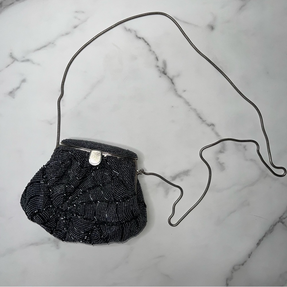 Vintage Lindsey Blake Women's Gray Beaded Silver Hardware Chain Purse